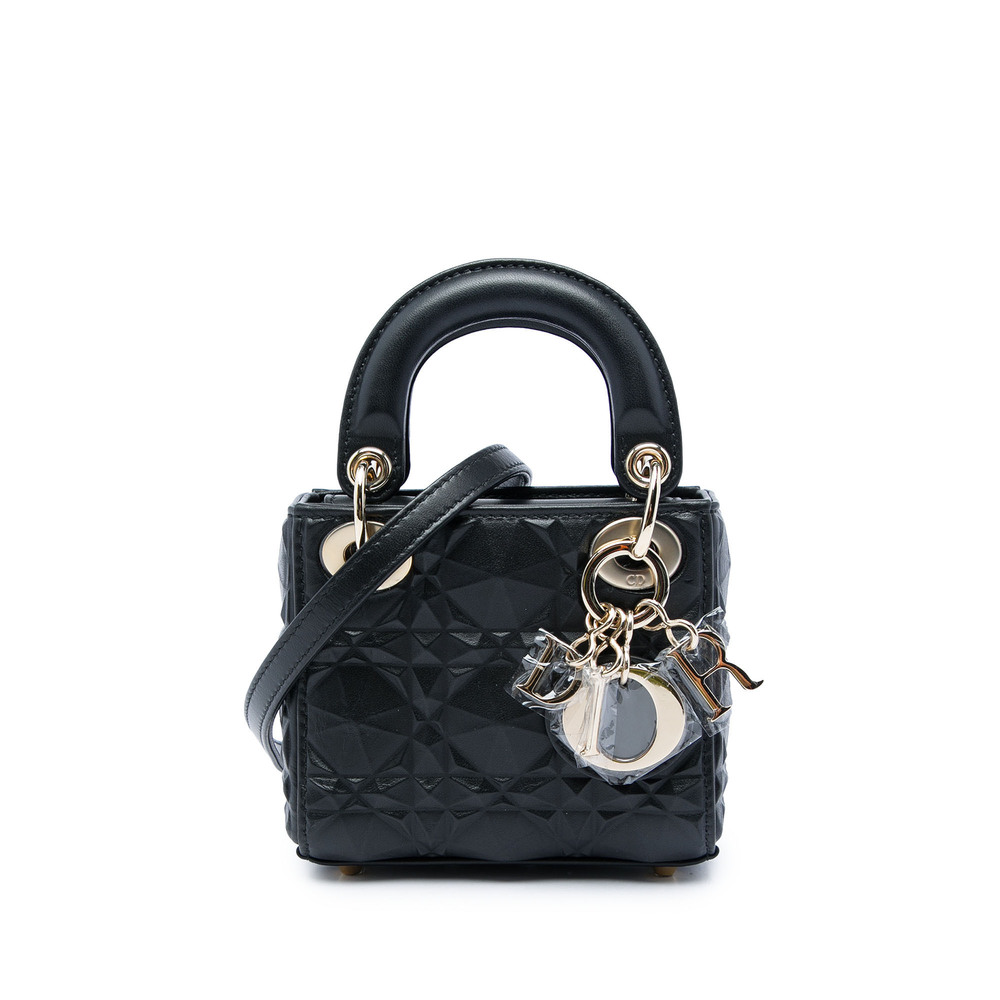 Pre-Loved Dior Micro Calfskin Cannage Diamond Lady Dior